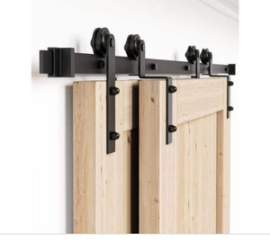 lot 27234 image: Bypass sliding barn door hardware set 8 for double wooden doors