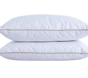 lot 27262 image: Goose Feathers and Down Pillow with Diamond Quilting Breathable Downproof Cover, Pack of 2, Standard Size