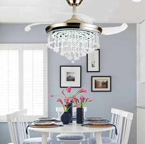 lot 27263 image: Modern Crystal Ceiling Fans with Lights, 42in. Silver Chandelier