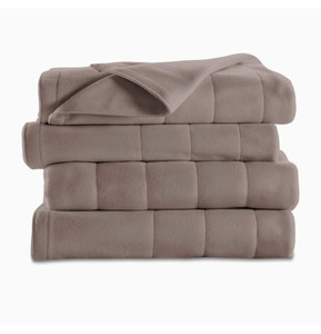 lot 27333 image: Sunbeam Heated Blanket 5 Heat Settings,Quilted Fleece, Mushroom, Full