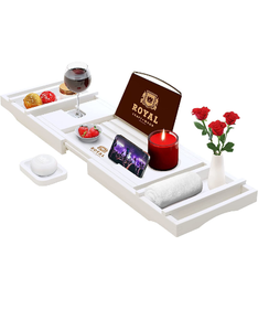 lot 27379 image: Royal Bamboo Bathtub Caddy Tray, White