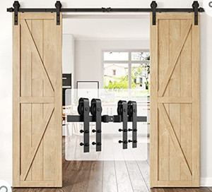 lot 27407 image: HomLux 8ft Heavy Duty Sturdy Sliding Barn Door Hardware Kit Double Door
