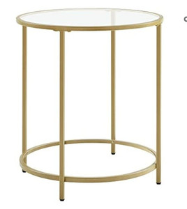 lot 27411 image: VASAGLE Round Side Table,Glass Top with Metal Frame
