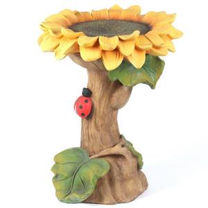 lot 27418 image: Luxen Home Polyresin Yellow Sunflower Bird Bath