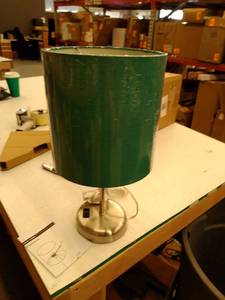 lot 27432 image: Lamp with built in extra Power source and green shade