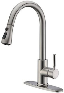 lot 58426 image: WEWE Single Handle High Arc Pull Out Kitchen Faucet Polished Nickel Single Lever Kitchen Sink Faucets Stainless Steel Pull Down Sprayer