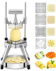 lot 58674 image: VEVOR Commercial Vegetable Fruit Chopper, Stainless Steel French Fry Cutter w 4 Blades 14 38 12, Vegetable Chopper Dicer w Stainless Bowl, Heavy Duty Cutter for Potato Tomato Onion Mushroom