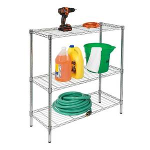 lot 58687 image: Honey-Can-Do 3 Tier Adjustable Shelf Storage Unit Chrome