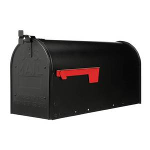 lot 59264 image: Gibraltar Admiral Large Aluminum Post Mount Mailbox, Black(Small Dent see photos)