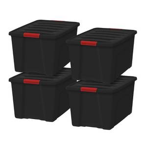 lot 59276 image: IRIS 4pk 72qt Stack and Pull Box in Black with Red Buckles