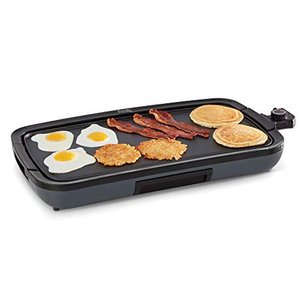lot 59295 image: Dash Everyday Nonstick Deluxe Electric Griddle with Removable Cooking Plate for Pancakes, Burgers, Quesadillas, Eggs and Other Snacks, Includes Drip Tray  Recipe Book, 20 x 10.5, 1500-Wat