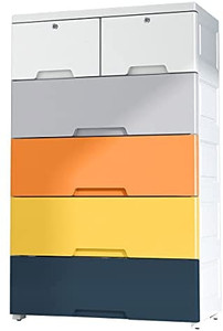 lot 59351 image: Nafenai Plastic Storage Dresser, 5 Drawers Dressers chests of Drawers, Bedroom Furniture, for Kitchen Storage, Bedroom, Living Room, Bathroom Drawer, Drawers, Colorful