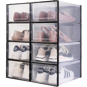 lot 59358 image: OnDisplay Clik Stackable Interlocking Shoe Box System (Standard ClearBlack, Set of 8)