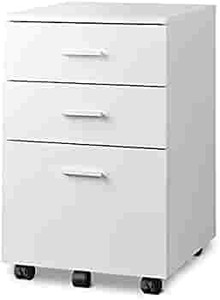lot 59373 image: DEVAISE 3-Drawer Wooden Portable Cabinet, LetterA4 Size Rolling Cabinet, White