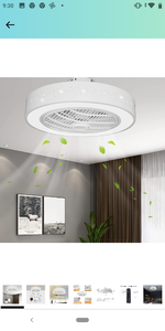 lot 59375 image: DNYSYSJ Acrylic LED Enclosed Ceiling Fan with Light, 22 3 Color 3 Wind Speed Dimmable Bladeless Ceiling Fan Lighting Semi Flush Mount Light Fixture with Accessories (Star)$130.00