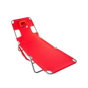 lot 59402 image: Ostrich Chaise Lounge Folding Portable Sunbathing Poolside Beach Chair, Red