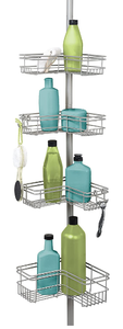 lot 59414 image: Zenna Home Tension Pole Shower Caddy with 4 Basket Shelves, Satin Nickel(could be missing pieces)