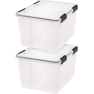 lot 59415 image: USA UCB-SD Clear And Black Air WaterproofWeather Tight Plastic Storage Bin Tote Organizing Container With Durable Lid And Seal And Secure Latching Buckles, 46.6 Qt, 2 Count(broken tote see pictures)