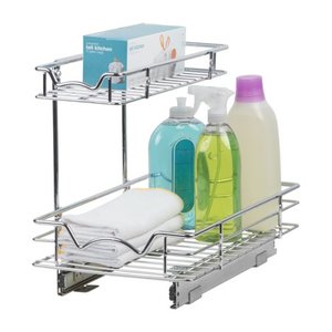 lot 59610 image: Richards Homewares Pull Out Two Tier Sliding Under Cabinet Organizer, Silver