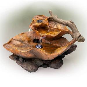 lot 60232 image: Alpine Tiered Leaf Tabletop Fountain w White LED Lights, 9 Inch Tall
