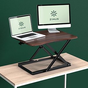 lot 60240 image: Zinus Molly Smart Adjust Standing Desk  Height Adjustable Desktop Workstation  28 x 21  Espresso