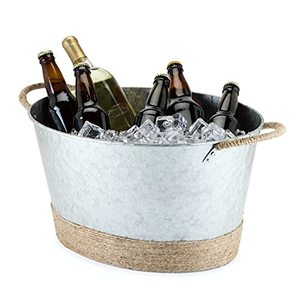 lot 60456 image: Twine Seaside Jute Rope Wrapped Farmhouse Galvanized Ice Metal Beverage Tub, Wine, Beer Bottle Bucket, 4.5 Gallons