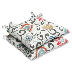 lot 60469 image: Set of 2 Brown and White Outdoor Tufted Patio Chair Cushions 19