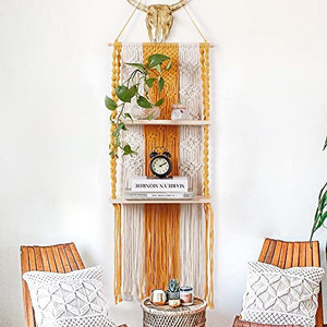 lot 60743 image: Macrame Wall Hanging Shelf for Wall,2-Tier Boho Woven Floating Shelves for Aesthetic Room Decor, Handmade Rope Macrame Indoor Plants Hanger, Home Storage & Organizer )