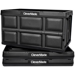 lot 60763 image: CleverMade 62L Collapsible Storage Bins - Durable Plastic Folding Utility Crates, Solid Wall Stackable Containers for Home and Garage Organization, 3 Pack