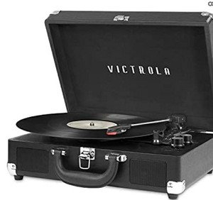 lot 60786 image: Victrola Vintage 3-Speed Bluetooth Portable Suitcase Record Player with Built-in Speakers  Upgraded Turntable Audio