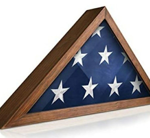 lot 60807 image: HBCY Creations Rustic Flag Case - Solid Wood Military Flag Display Case for 9.5 x 5 American Veteran Burial Flag, Wall Mounted Burial Flag Frame - Flag Shadow Box to Display Folded Flag(Rustic Brown)