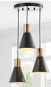 lot 1159 image: 3-Light Pendant Light Fixtures, Adjustable Hanging Industrial Rustic Vintage Farmhouse Black Metal and gold Pendant Lighting Base for Kitchen Island Dining Room Bedroom Bar
