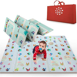 lot 1161 image: MARBS Baby Play Mat -Extra Large 77x70- Anti-Slip & Waterproof - Foldable Play Mat for Baby ( 0-3 ), Double Sided , 2 Designs to Improve Learning & Focus , Thick Foam Mat for kids