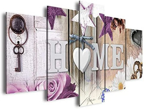 lot 1164 image: Decor Heart of Home Love Canvas Wall Art Print Painting Purple 5Panels Framed for Living Room Decoration Modern Still Life Home Love Stretched Artwork Giclee Wedding Gift varies from stock photo