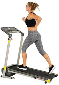 lot 1210 image: Sunny Health & Fitness Folding Compact Motorized Treadmill - LCD Display, Shock Absorption and 220 LB Max Weight - SF-T7632,Gray