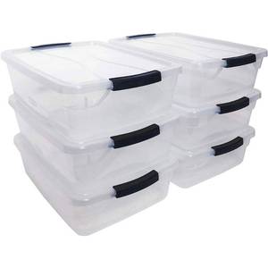lot 1212 image: RubberMaid - Cleverstore Plastic Storage Tote Container with Lid (6 Pack)