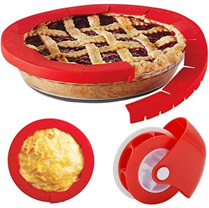 lot 1232 image: Pie Crust Shield Adjustable 2 Pack,Pie Crust Covers for Edges of Pie,Pie Edge Protector for Baking,Pie Crust Cutters Shapes,Pastry Wheel Decorator,Silicone,Reusable,Fit 8 9 10 11 Inch
