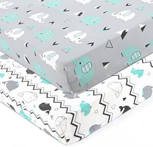 lot 1237 image: Set-Brolex 2 Pack bassinet sheet Topper for Baby Boys Girls,Ultra Soft Jersey, ,Elephant & Whale