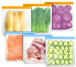 lot 5273 image: Reusable Freezer Bags - 6 Pack 3 Gallon Size and 3 - 29 oz Food Storage Bags, BPA Free & Leak Proof, Extra Thick Zip Lock bag for Sandwich, Snack, Meat, Vegetables, Fruits