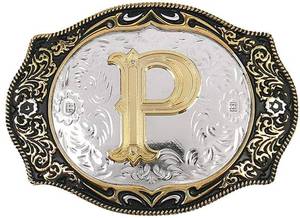 lot 5274 image: Western Belt Buckle Initial Letter P Cowboy Rodeo Small Gold Belt Buckles for Men Women