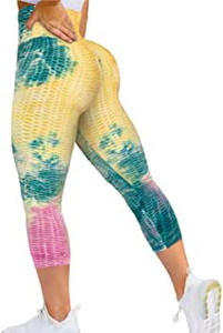 lot 5279 image: Womens High Waist Yoga Pants Tummy Control Slimming Textured Booty Leggings Running Workout Ruched Butt Lift Pants