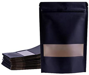 lot 8007 image: Allinclusive Resealable Bags Smell Proof Ziplock Black Stand Up Pouch Bag With Matte Window Tear Notch For Candy Lollipop Cookies Beef Jerky ,Pack Of 50 (black, 4.77.8inches