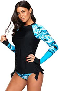 lot 8010 image: Womens Long Sleeves Rash Guard Athletic Swim Aztec Tankini Sets Swimsuit size XL