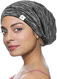 lot 8015 image: 100% Mulberry Silk Lined Sleep Cap Silk Bonnet for Women - Dark Black Hair Cover Bonnet for Natural Hair Adjustable Slouchy Beanie Hat different color