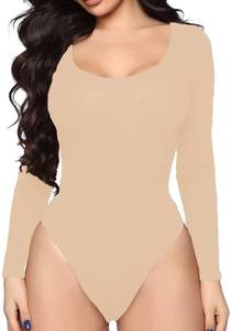 lot 8016 image: LINMON Womens Long Sleeve Bodysuits Sexy Scoop Neck Basic T Shirts Leotard Jumpsuit Tops size M