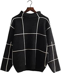 lot 8081 image: futurino Womens High Neck Turtleneck Grid Pattern Knitted Sweaters Pullover size unknown look M crop top