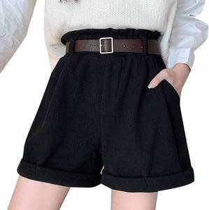 lot 8083 image: Corduroy Shorts Womens High Waist Loose Casual Shorts Pocket Solid Color Soft Wide-Leg Short size L