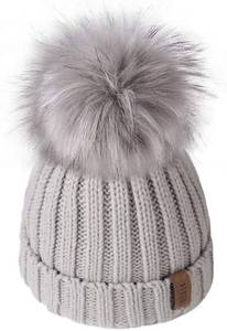 lot 8087 image: Kids Winter Hat Toddler Knitted Pom Beanie Hat Cotton Lined Faux Fur Pom Pom Cap Baby Girls Boys Beanies  vary from stock photo