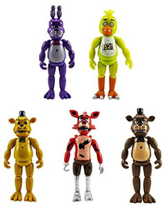 lot 8097 image: Lev 5 FNAF Action Figures Toy Set Inspired by Five Nights at Freddys Action Figures Freddy  Golden Freddy  Foxy  Chica  Bonnie Toys Gift Figure. Size 5-6 inches, Multicolor light up