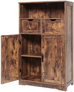 lot 27505 image: IWELL Large Storage Cabinet with 2 Adjustable Drawers & 2 Shelf, 42.5��H x 23.6��L x 11.8��W, Floor Storage Cabinet with Double Door, Sideboard, Cupboard for Living Room, Home Office, Rustic Brown